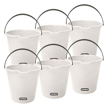 Superio 2.75 Gallon Plastic Cleaning Bucket with Large Spout, Utility Pail for Mopping, Car Wash, Fishing, Camping & Household Use, Light Grey, 6 Pack - color: Light Grey, size: 6 Pack