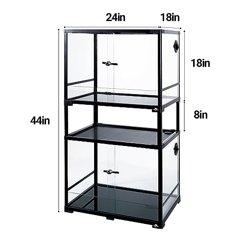 Double Stacked Reptile Tank, 24" x 18" x 44" Tall Reptiles Terrarium, Front Opening, Full Vision, Knock Down, 2 Pack 34 Gallon Glass Cage for Reptile, Bearded Dragon, Lizard, Snake, Gecko - size: 24" x 18" x 44"