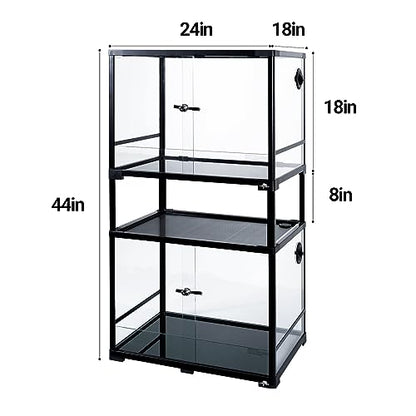 Double Stacked Reptile Tank, 24" x 18" x 44" Tall Reptiles Terrarium, Front Opening, Full Vision, Knock Down, 2 Pack 34 Gallon Glass Cage for Reptile, Bearded Dragon, Lizard, Snake, Gecko - size: 24" x 18" x 44"