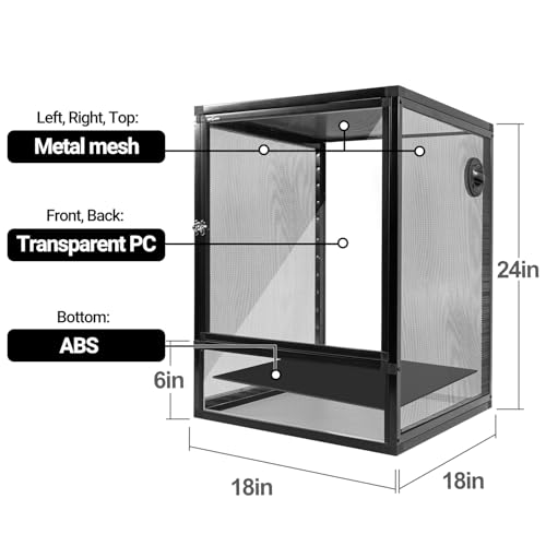 REPTI ZOO 18" x 18" x 24" Front Opening Chameleon Cage with 3-Sided Metal Mesh, 34 Gallon Screen Vertical Terrarium with Background Sticker, Tall Enclosure for Chameleon, Tree Frog, Arboreal Reptiles - size: 18" x 18" x 24"