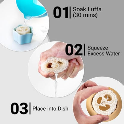 Dubia Roach Water Dish with 3 Luffa Inserts – Feeder Bowl for Dubia Roaches Live, Isopods, Springtails, Crickets & Other Feeder Insects – Reptile Supplies for Terrariums and Enclosures