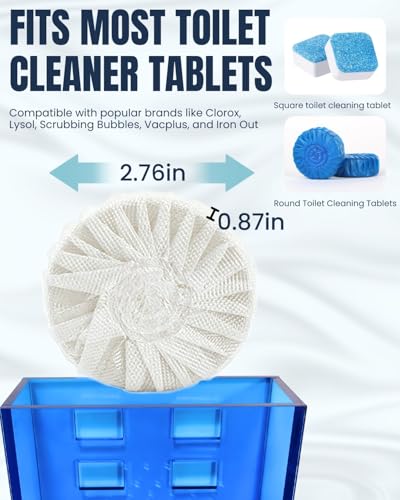 Upgraded Toilet Tank Tablet Holder, Blue Acrylic Automatic Bowl Cleaner Dispenser Basket, Fits Large 3.5oz Bleach Tablets, Over-Tank Hanger with Rustproof Hooks for Bathroom (Acrylic Blue)