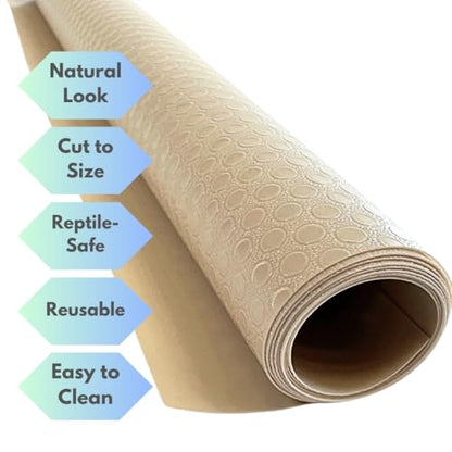 Reptile Tank Liner, 23.6" x 59", Bearded Dragon Gecko, Beige | Easily cut to fit 4'x2'x2' enclosure, 120 Gallon, Waterproof, Stain-Resistant, Terrarium Mat Substrate Carpet Bedding