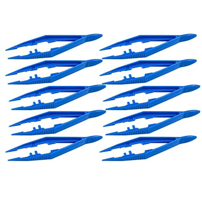 Vakly Disposable Plastic Forceps Tweezers Blue (10 Pack) – Serrated Tip Pickup Tweezers with Finger Ridges & Narrow Points for First Aid, Medical, Lab, Crafts & School Science