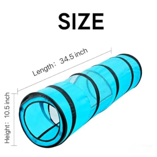 PAWISE Cat Tunnel for Indoor Cats, Collapsible Pet Tube with Peek Hole | Peek hole, tear-proof polyester, 10.5x34.5in, for cats rabbits, blue - size: 34.5in