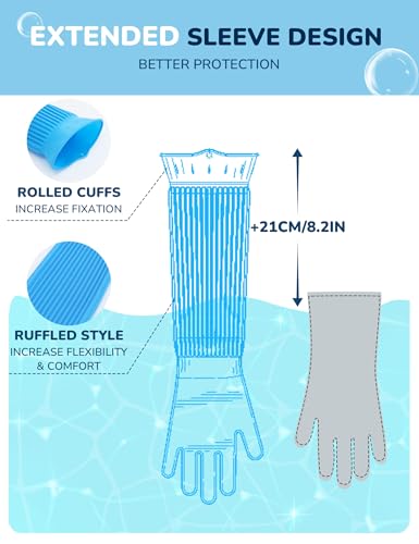 Pecute Silicone Pet Grooming Gloves for Washing Cats Dogs Bath Brush | Extended cuff, 3,000 soft bristles, Gentle massage & deshedding, Dishwasher safe, For large/thick coats, Home/car cleaning - size: X-Large