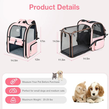 Large Cat Backpack Carrier Expandable Foldable Pet Carrier Backpack for Small Dogs Puppy Medium Cats Fit Up to 18 Lbs for Travel, Hiking,Pink - color: Pink
