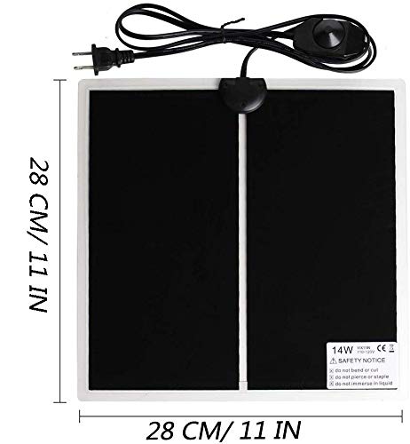 Reptile Heating Pad with Temperature Adjustment, 110V Non-Adhesive Heat Mat for Reptiles Tortoise Snakes Lizard Gecko Hermit Crab Turtle Amphibians - 14W Terrarium Heat Pad - size: 11 x 11 IN