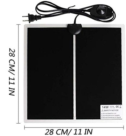 Reptile Heating Pad with Temperature Adjustment, 110V Non-Adhesive Heat Mat for Reptiles Tortoise Snakes Lizard Gecko Hermit Crab Turtle Amphibians - 14W Terrarium Heat Pad - size: 11 x 11 IN