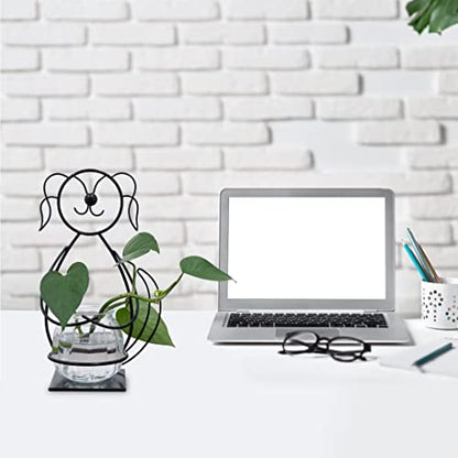 Desktop Dog Glass Planter Vase Holder Metal Plant Terrarium Stand | Thoughtful Gift for Dog Lovers, Hydroponic Vase, Sturdy& Well-Packaged, Home Office Accent, Great for Small Plants& Cuttings - color: Dog