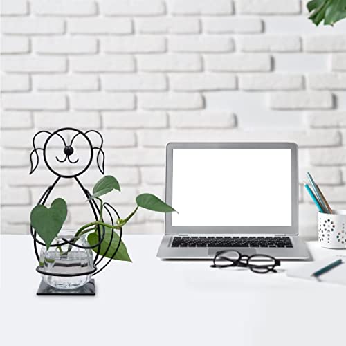 Desktop Dog Glass Planter Vase Holder Metal Plant Terrarium Stand | Thoughtful Gift for Dog Lovers, Hydroponic Vase, Sturdy& Well-Packaged, Home Office Accent, Great for Small Plants& Cuttings - color: Dog