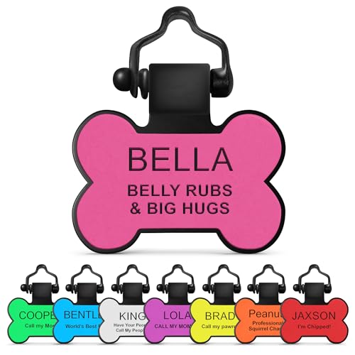 The Original Silicone Silent Dog Tag - Personalized Engraved Soundless Pet ID - As Seen On Shark Tank - Durable - Never Fades - Bone - Pink - color: Pink, size: Bone