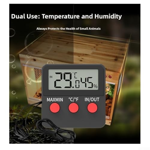 DTH74 Digital Hygrometer Thermometer with Clear LCD Screen for Reptile Habitat, Egg Incubation and Monitoring