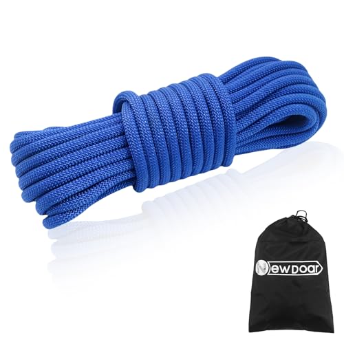 Static Climbing Rope - 8mm (5/16c) / 10mm (3/8”) Double Braid Accessory Cord for Rock,Hauling, Prusik, Survival - Pre-Cut 20FT, 50FT, 100FT, 165FT Lengths - Outdoor, Fire Rescue Equipment - color: Blue, size: 3/8 in x 50 ft