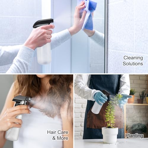 Bealee Empty Spray Bottles 2 Pack 10 Oz, Mist & Stream, Heavy Duty Spraying | Chemical-resistant, Leak-Proof, Better Trigger, BPA-free, Measurements, for Cleaning Solutions, Plants, Hair, Essential Oils