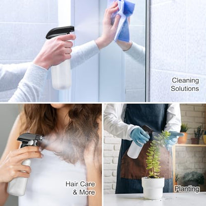 Bealee Empty Spray Bottles 2 Pack 10 Oz, Mist & Stream, Heavy Duty Spraying | Chemical-resistant, Leak-Proof, Better Trigger, BPA-free, Measurements, for Cleaning Solutions, Plants, Hair, Essential Oils