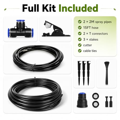 High-Flow Tree Irrigation System, 15FT 12mm Hose & 2Pcs 6.5FT Adjustable Nozzles, for Tree Roots & Canopies Irrigation, Leaf & Fruit Cleaning, Ideal for Fruit Trees & Ornamental Trees - size: 15FT