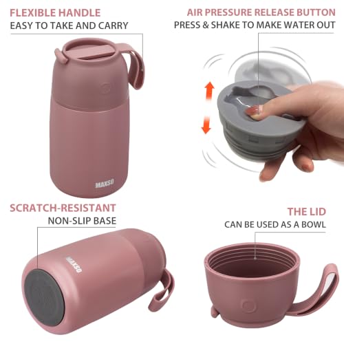 MAXSO 2 Pack Soup Thermo for Hot & Cold Food for Kids Adults, Vacuum Insulated Food Jar Thermal Lunch Containers, Travel Food Flask with Spoon (24 oz,17 oz) (Dusty Rose) - color: Dusty Rose