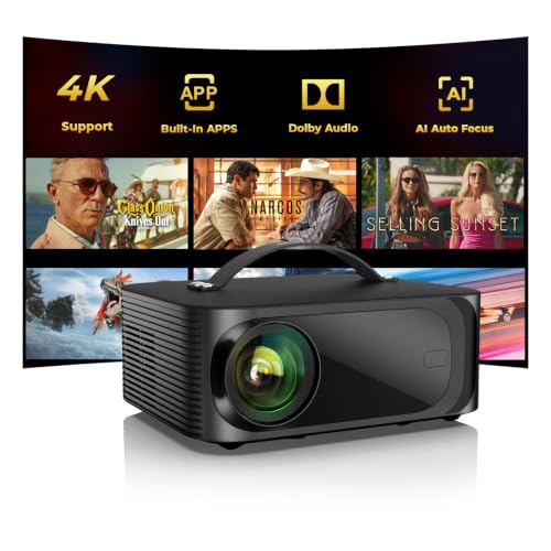 ONOAYO Outdoor-Projector-4K with AI Auto Focus,50WDolby Audio,Built-in Apps | High Brightness, Smart OS 2.0, Movie Projector with WiFi Bluetooth, Portable Proyector for Bedroom/Ceiling/Camping - color: Dull black