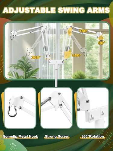 Reptile Light Stand, Single Swing-Arm, White, 15.7-74.3 inch | Adjustable 360° Swing Arm, Heat Bulb Stand, For Bearded Dragons, Turtles, Chameleons, Terrarium Compatible - color: White, size: Dual Swing-Arms