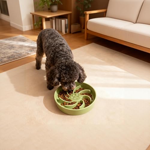 Ceramic Slow Feeder Dog Bowl, 3 Cup Dog Food or 25oz Water, Slow Eating Bowl for Middle Breed, Maze Puzzle Feeder for Fast Eaters, Anti-Choking Stop Bloat, Non-Slip BPA Free (Green) - color: Green