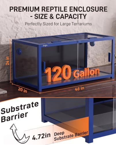 120 Gallon Reptile Tank, 4x2x2 Reptile Enclosure Front Sliding Door | Stackable ventilation 120 Gallon Bearded Dragon Tank anti-escape locks and no-fingerprint handles maximizes UVB transmissionn - color: Blue, size: 120 Gallon