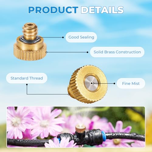 20 Pack Brass Misting Nozzles, 0.0157" (0.4mm) 10/24 Thread | Mister Nozzles Replacement for Outside Patio Misting, Garden Irrigation, Greenhouse Watering, Chicken Coop Pet Cooling - size: 0.4mm Orifice