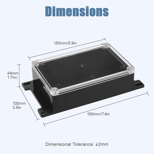 Junction Box with Clear Cover IP65 Waterproof ABS Plastic Universal Project Box with Fixed Ear, Black 5.9"x 3.9"x 1.7"(150x100x44mm)(Pack of 2) - color: 2 packs, size: 5.9"x 3.9"x 1.7"