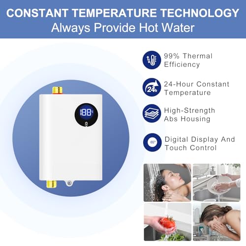 110V Tankless Water Heater Electric, YIHUIBF 3000W Tankless Electric Water Heater Instant, Under Sink Water Heater with Digital Display, On Demand Hot Water Heaters Electric for Kitchen Washin