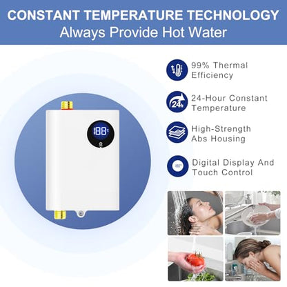 110V Tankless Water Heater Electric, YIHUIBF 3000W Tankless Electric Water Heater Instant, Under Sink Water Heater with Digital Display, On Demand Hot Water Heaters Electric for Kitchen Washin