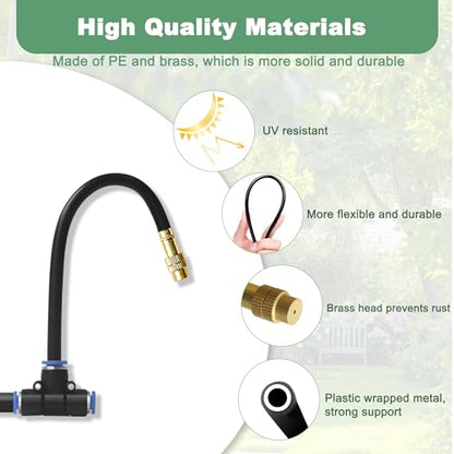 Quibbay 16.4Ft Drip Irrigation System, Automatic Garden Irrigation System with 360-degree Bending Dropper, Atomizing Watering Misting System with Copper Nozzle for Garden Plant Lawn Patio(5 Nozzles) - size: 16.4FT