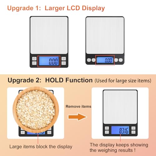 BOMATA 0.01g Small Digital Gram Scale, Upgraded 1kg Jewelry Scale | USB Rechargeable, Larger Display, Hold Function, High Precision, Grams and Ounces for Herb, Coin, Powder,Yeast, Kitchen Black - size: 0.01g/1kg Black