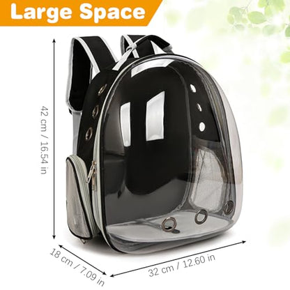 kathson Bearded Dragon Carrier with Harness and Leash Set, Large Reptile Travel Carrier Portable Lizard Backpack Clear Small Animals Carrying Bag for Gecko Hamster Rabbit Hedgehog Kitten (Black) - color: Black
