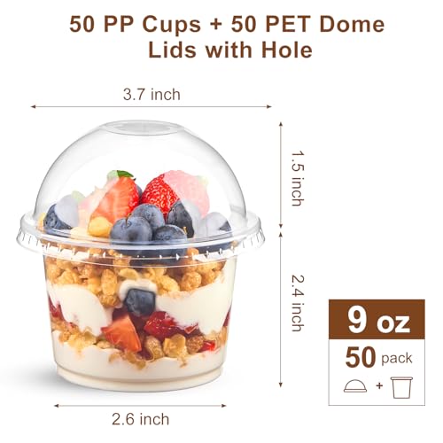 Kucoele 9 OZ Clear Plastic Cups with Dome Lids, 50 Pack | Dessert Cups, Parfait Cups, Party Serving Cups, For Yogurt, Fruit, Pudding and Ice Cream - size: 50 Pack