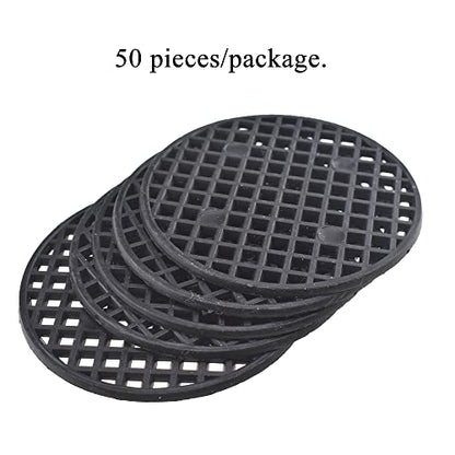 HAHIYO 50PCs 2.2Inch/5.5Cm Black Round PP Plastic Flower Pot Hole Mesh Pad Bottom Grid Mat Bonsai Drainage mesh Hole Screens Gasket Prevent Soil Loss Breathable Gasket Drainage Netting for Bonsai - size: Round-2.2In-50P