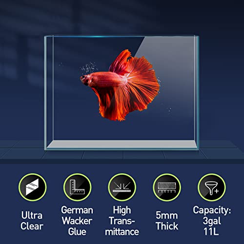 LAQUAL 3 Gallon Ultra Clear Glass Fish Tank, Rimless Low Iron Aquarium for Betta/Nano/Goldfish/Snail/Shrimp, Small Fish Tank with Fish Net & Cleaning Tools - color: 3 Gal