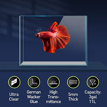 LAQUAL 3 Gallon Ultra Clear Glass Fish Tank, Rimless Low Iron Aquarium for Betta/Nano/Goldfish/Snail/Shrimp, Small Fish Tank with Fish Net & Cleaning Tools - color: 3 Gal