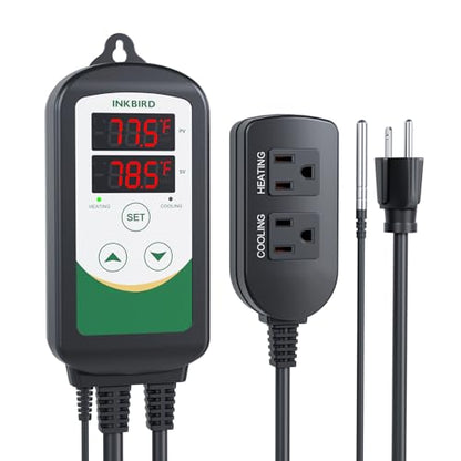 Inkbird 2025 Updated Temperature Controller, Reptile Thermostat ITC-308 Digital Heating and Cooling Temp Controller for Attic Fan, Carboy, Freezer, Grow Tent, Max 1100 W (110 V)