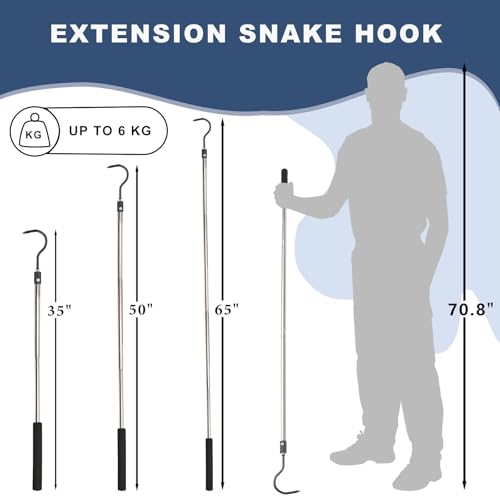 Snake Hook, 35"-65" Reptile Snake Hook Heavy Duty Long for Ball Python Rattlesnakes Rattle Copperhead Removal with Sponge Grip and Stainless Steel Rubber Tip Hook (55inch) - size: 55inch