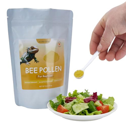 Accretion Bee Pollen for Bearded Dragons 8oz (Powder), Fine Ground Reptile Supplement for Bearded Dragons, Lizards, Turtles, Immune Support and Digestive Aid - size: Powder