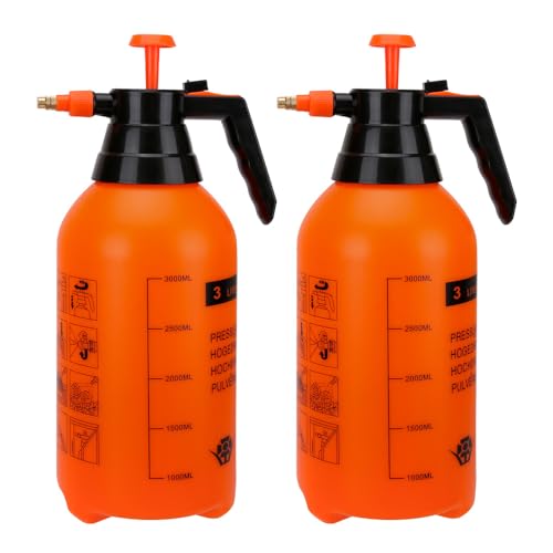 MRPAPA 2 Pack 3L Handheld Garden Pump Sprayer with Adjustable Brass Nozzle | Handheld Pressure Sprayer for Plant Watering, Lawn Care, Indoor Plants, Household Patio & Outdoor Cleaning - color: Organge