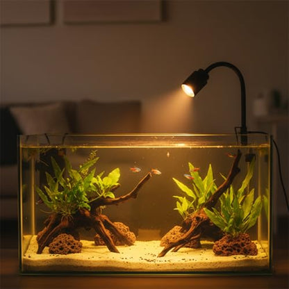 Mini Aquarium Spotlight with Timer, Clip-On Gooseneck Lamp, 15°-90° Zoom | Tri-Color White/Warm White/Warm Light, Dimmable 3W USB, 5.2 In Gooseneck, Fits Glass Up To 8mm - color: Black - with Timer