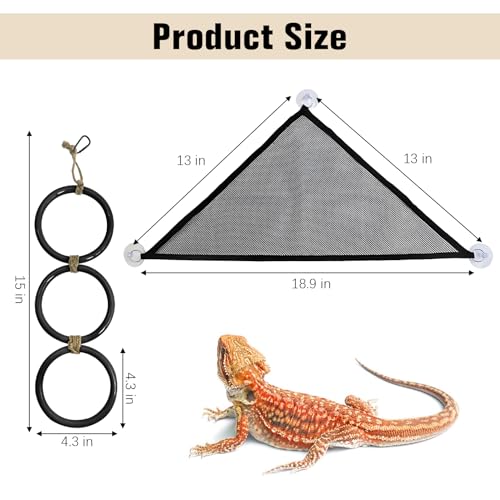 2 PCS Snake Enrichment Toys, Reptile Hammock with Suction Cups & 3-Ring Snake Climbing Rings, Reptile Enclosure Decor Accessories for Ball Pythons Lizards and Geckos（Black Ring） - color: Black