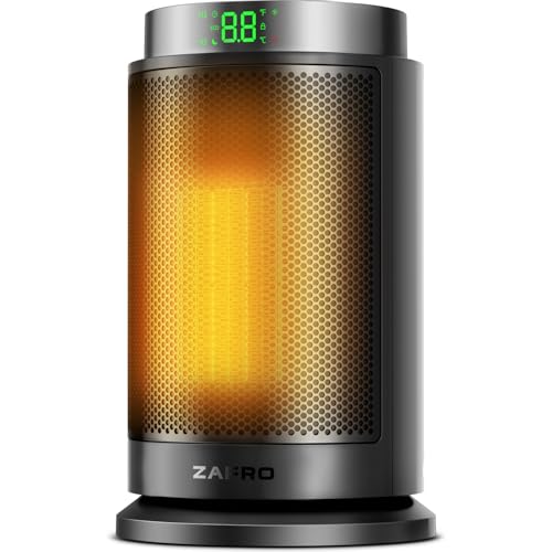 ZAFRO Space Heater, Ultra Quiet Portable Electric Heaters for Indoor Use with Thermostat, 1500W Large PTC Ceramic Fast & Wide-Angle Heat, Digital Display, 8 Safety, 5 Modes, 24H Timer for Office Home - size: 11 inches