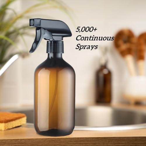 Spray Bottles– 16.9oz/500ml Refillable & Durable Fine Mist Plastic Sprayers with Adjustable Nozzle for Hair Care, Essential Oils, Cleaning, Gardening – Amber Empty Water Bottles （Amber/2-Pack ）