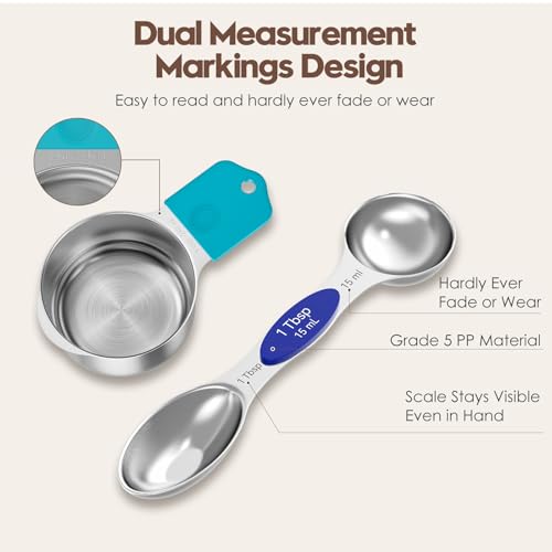 Magnetic Measuring Cups and Spoons Set – 304 Stainless Steel | Dual-Sided Markings | Space-Saving Kitchen Organizer | N52 Magnetic Nesting | 15-Piece with Leveler | Baking & Gift(Colorful) - color: Magnetic Measuring Cups and Spoons Set - Colorful