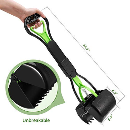 Non-Breakable Pet Pooper Scooper for Dogs and Cats with Long Handle High Strength Material and Durable Spring for Easy Grass and Gravel Pick Up - color: Green