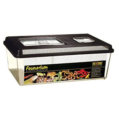 Exo Terra Faunarium Reptile Terrarium, Large (18" x 12" x 6.5") | Flat Home Plastic, Ideal for Temporary Housing, Quarantine, and Transport, Transparent Plastic Door for Easy Access - size: Large