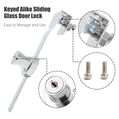 2 Pack Sliding Glass Door Lock, Keyed Alike Showcase Display Case | Zinc Alloy Chrome-Plated, Fits 2-6mm Glass, 4 Keys Included, For Terrarium Vivarium Retail Cabinet - size: 5.56 inch / 141mm