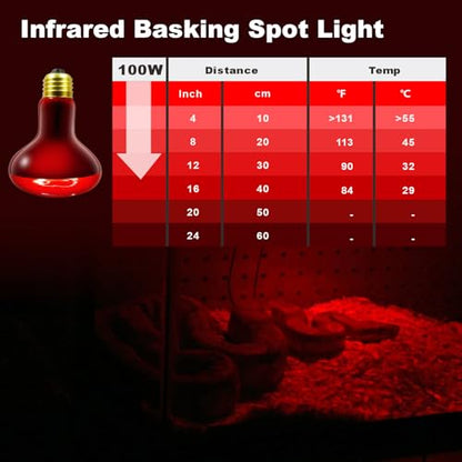 2 Pack Infrared Heat Lamp Bulbs, 100W Reptile Heat Emitter Infrared Basking Spot Light, Red Heat Lamp for Chickens Coop Reptile Pets Brooder Use - style: 100W Infrared Bulbs